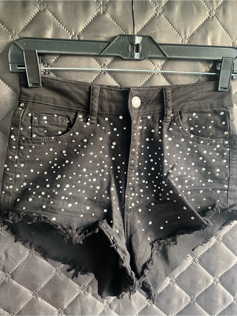 Labijou Black Rhinestone Denim Shorts Bedazzled bling Y2K size small
